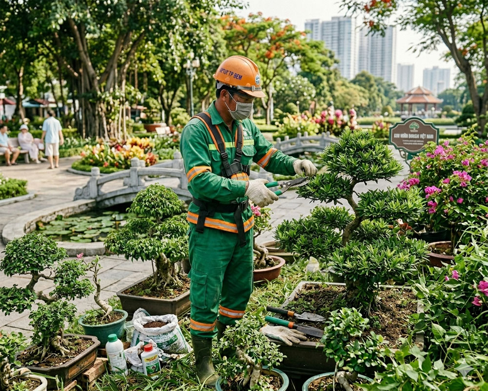 Chăm sóc cây cảnh công viên, chung cư