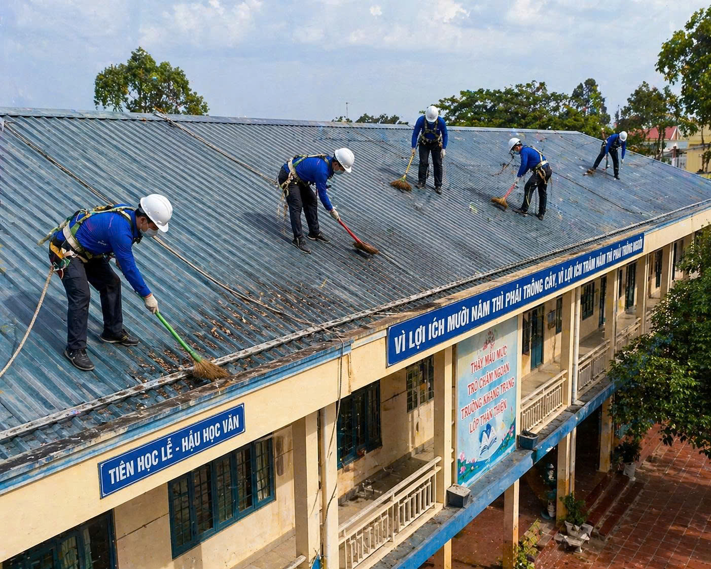 Vệ sinh mái tôn trường học