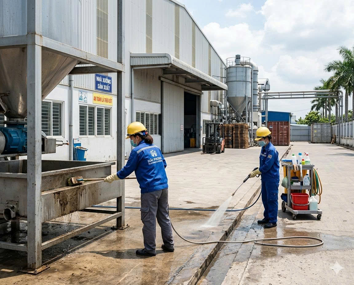 Tổng vệ sinh ngoài trời của nhà xưởng 