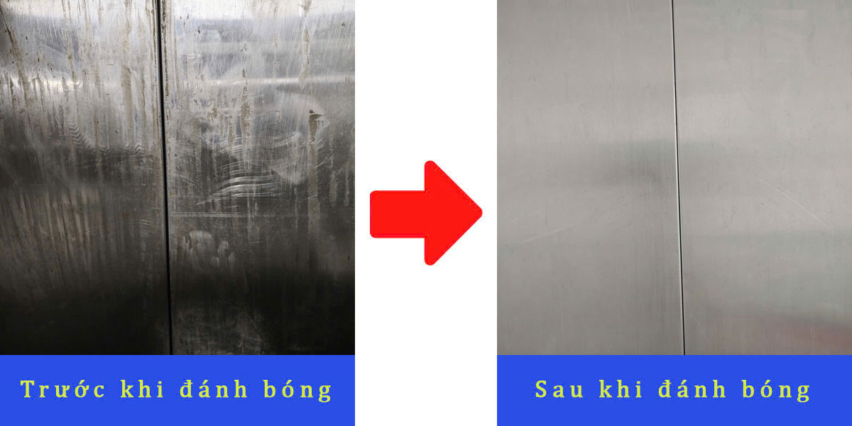 trước và sau khi đánh bóng thang máy